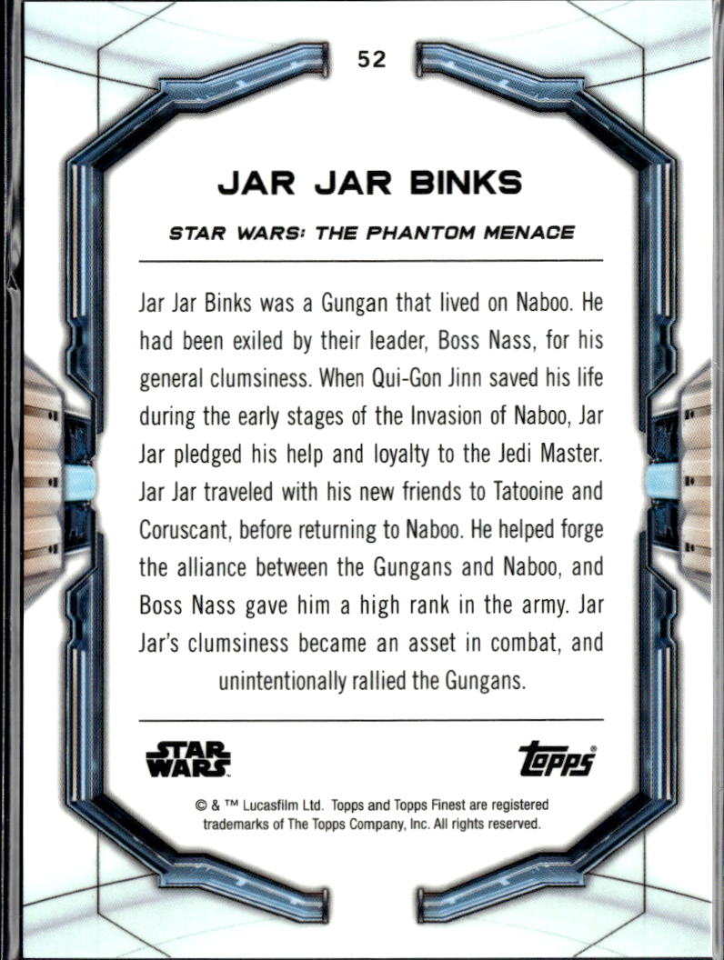 Jar Jar Bink 2022 Topps Finest Star Wars Orange Refractor 6/25 #52
