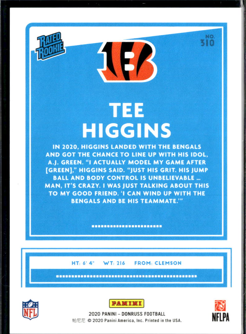 Tee Higgins 2020 Donruss Rated Rookie RC Orange 46/85 Cincinnati Bengals