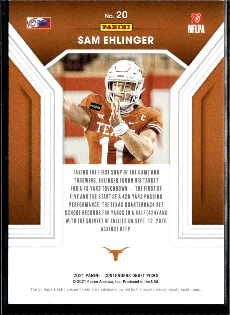 Sam Ehlinger 2021 Contenders Passing Grade GOLD Rookie RC 4/10 Texas Longhorns
