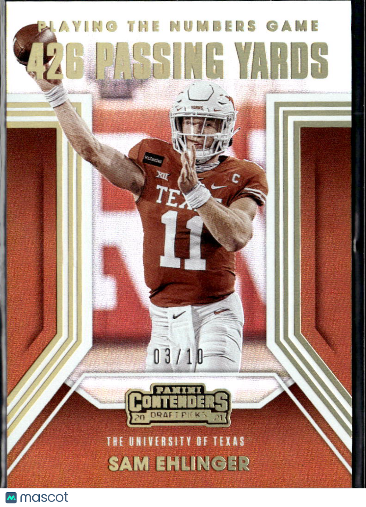 Sam Ehlinger 2021 Contenders Passing Grade GOLD Rookie RC 3/10 Texas Longhorns