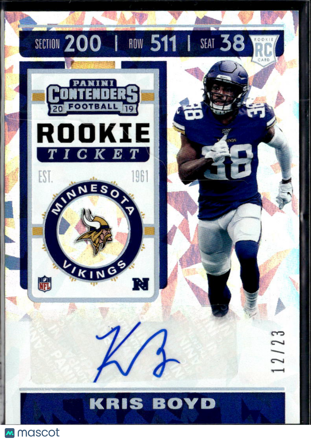 Kris Boyd 2019 Contenders Auto Autograph Cracked Ice RC 12/23 Longhorns Vikings