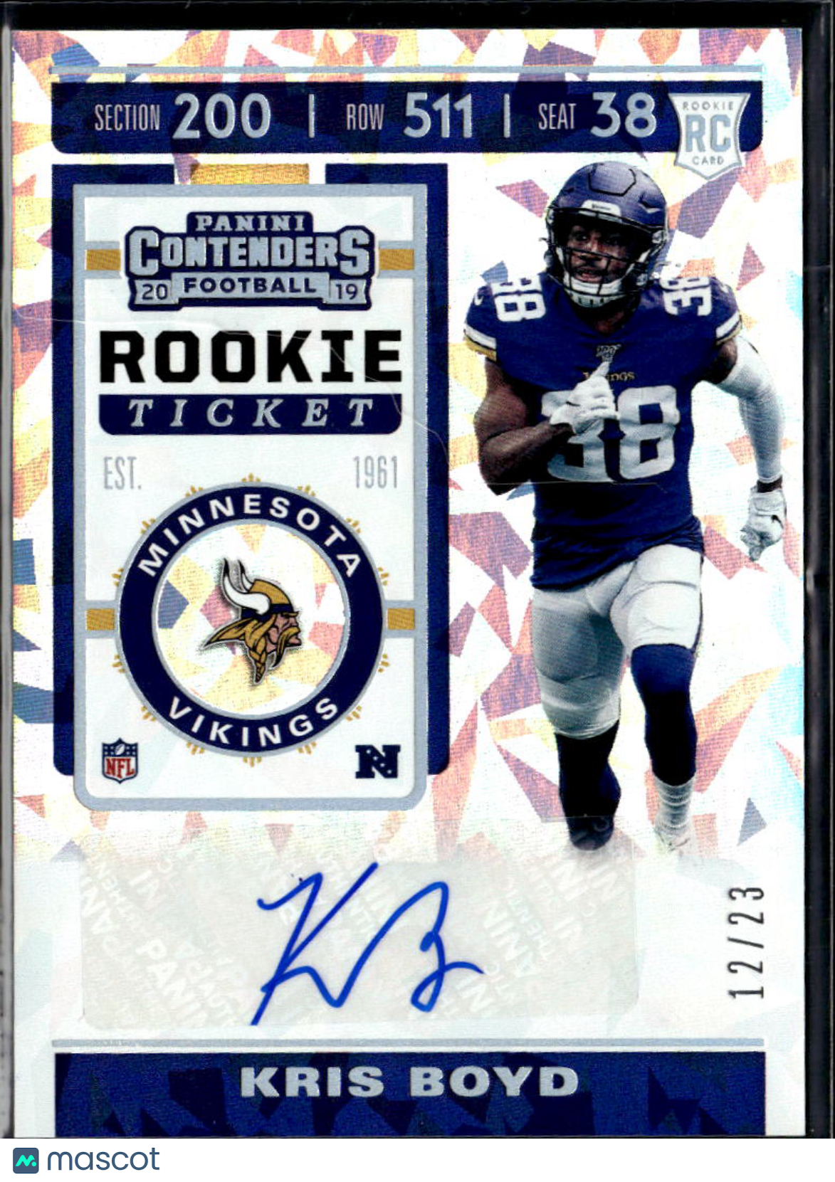 Kris Boyd 2019 Contenders Auto Autograph Cracked Ice RC 12/23 Longhorns Vikings