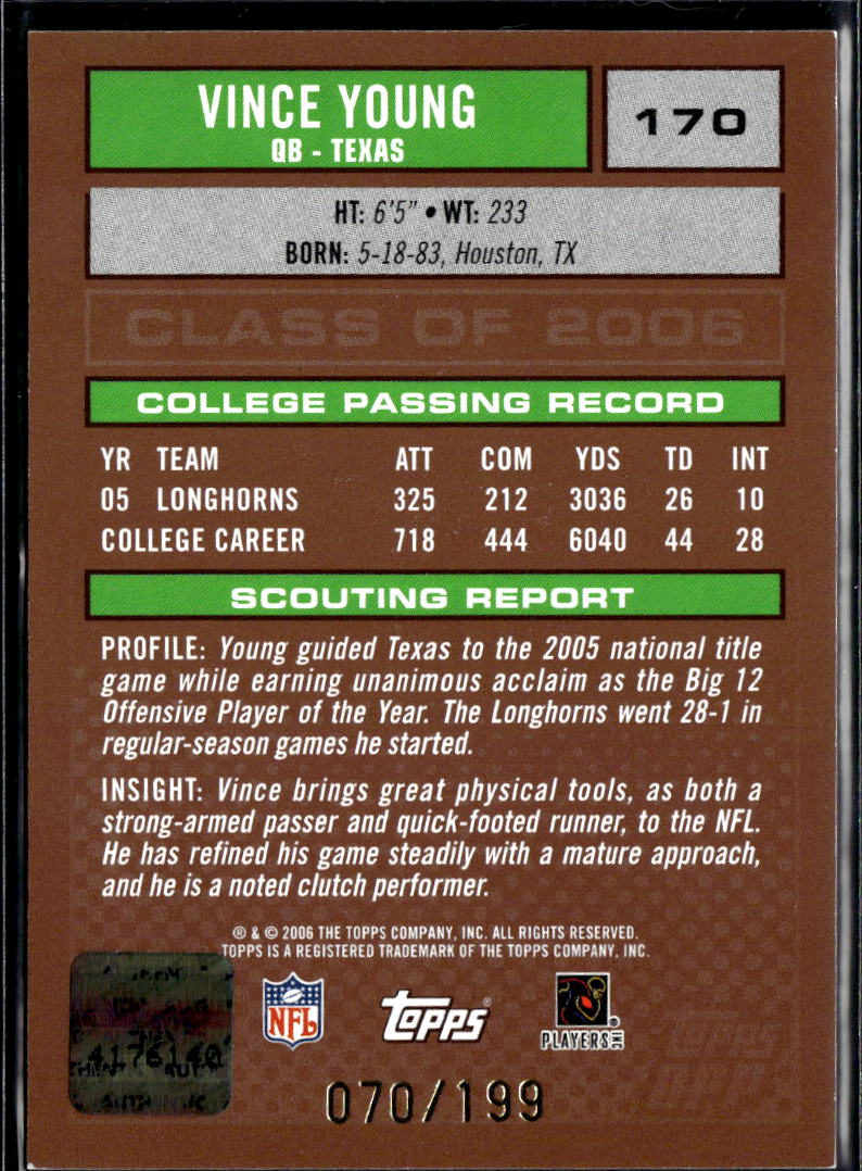 Vince Young 2006 Topps DPP Auto Autograph Rookie RC 70/199 Texas Longhorns