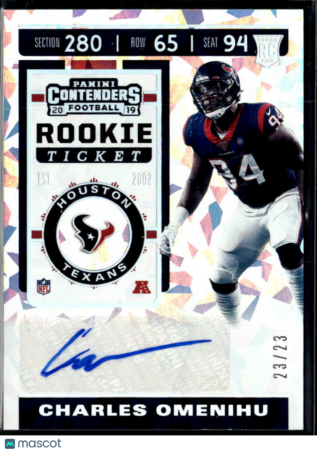 Charles Omenihu 2019 Contenders Auto Autograph Cracked Ice /23 Longhorns Texans