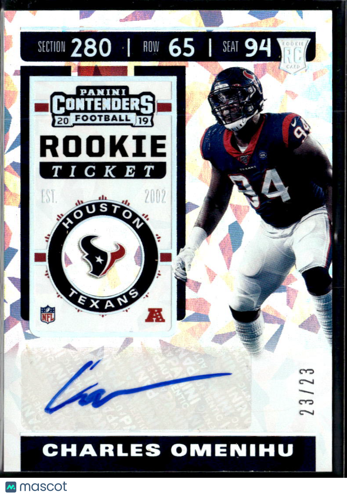 Charles Omenihu 2019 Contenders Auto Autograph Cracked Ice /23 Longhorns Texans