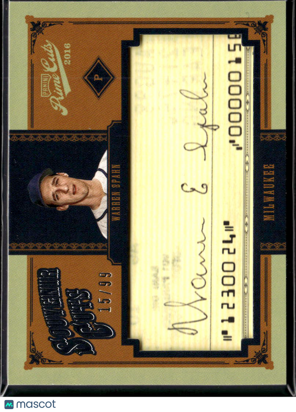 Warren Spahn 2016 Prime Cuts Auto Autograph 15/99 Milwaukee Braves