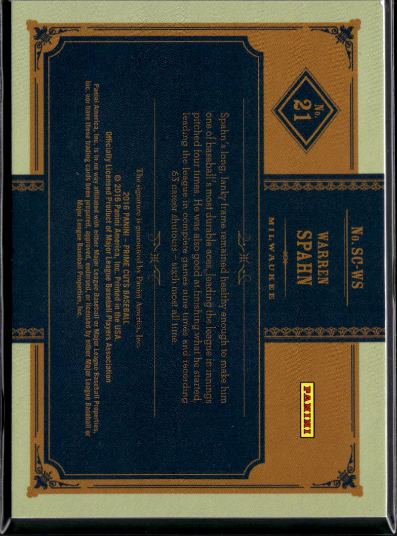 Warren Spahn 2016 Prime Cuts Auto Autograph 15/99 Milwaukee Braves