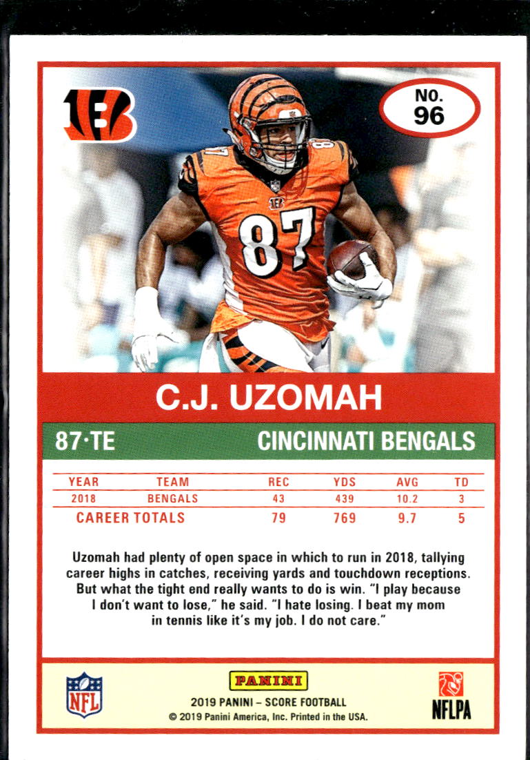 C.J. Uzomah 2019 Score First Down Orange SSP 3/10 Cincinnati Bengals