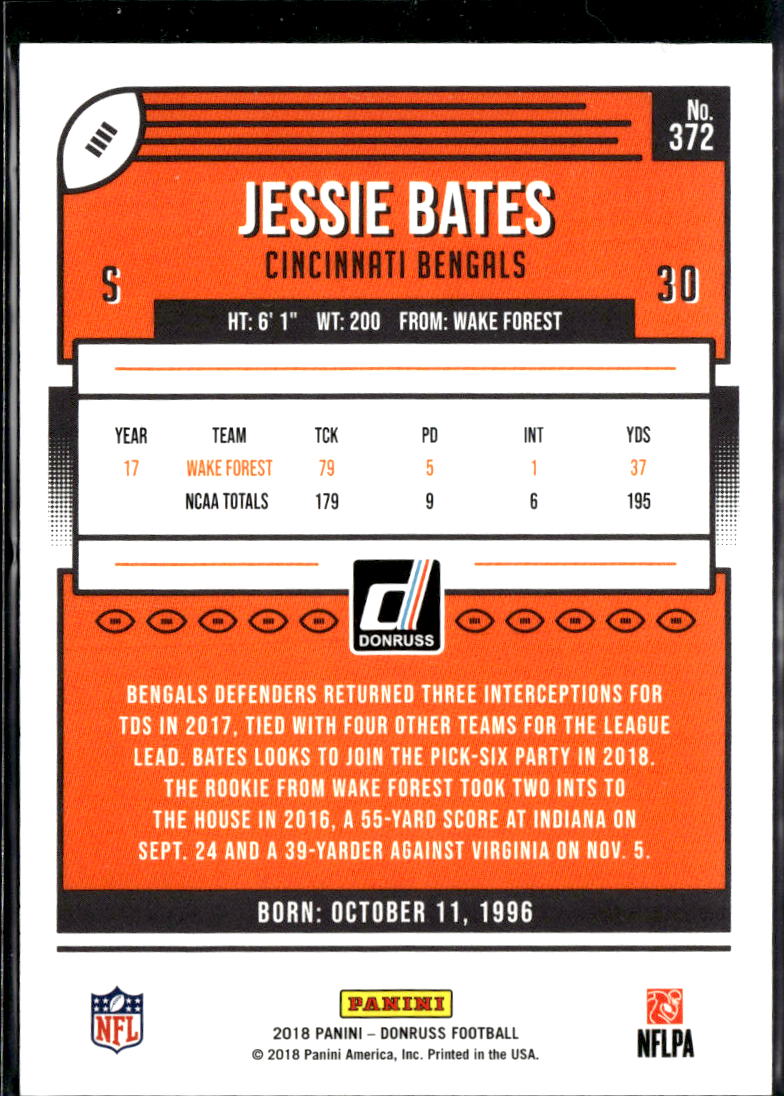 Jessie Bates 2018 Donruss Black Press Proof SSP Rookie 3/10 Cincinnati Bengals