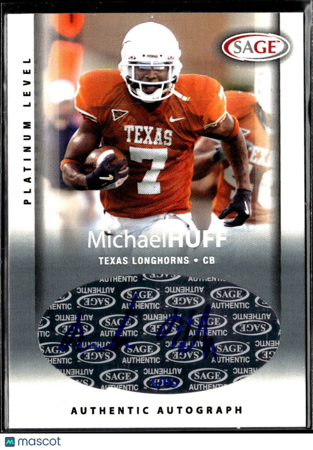 Michael Huff 2006 SAGE Platinum Auto Autograph RC 3/40 Texas Longhorns