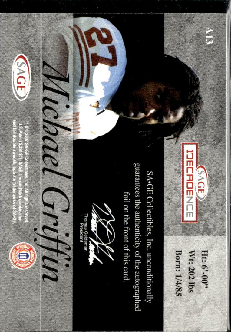 Michael Griffin 2007 SAGE Auto Autograph GOLD RC 18/25 Titans Texas Longhorns