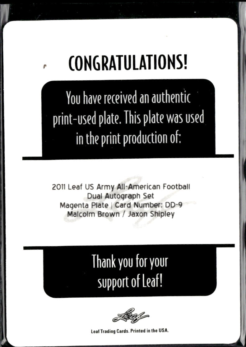 Malcolm Brown Jaxon Shipley 2011 Leaf US Army Auto 1/1 Printing Plate Longhorns