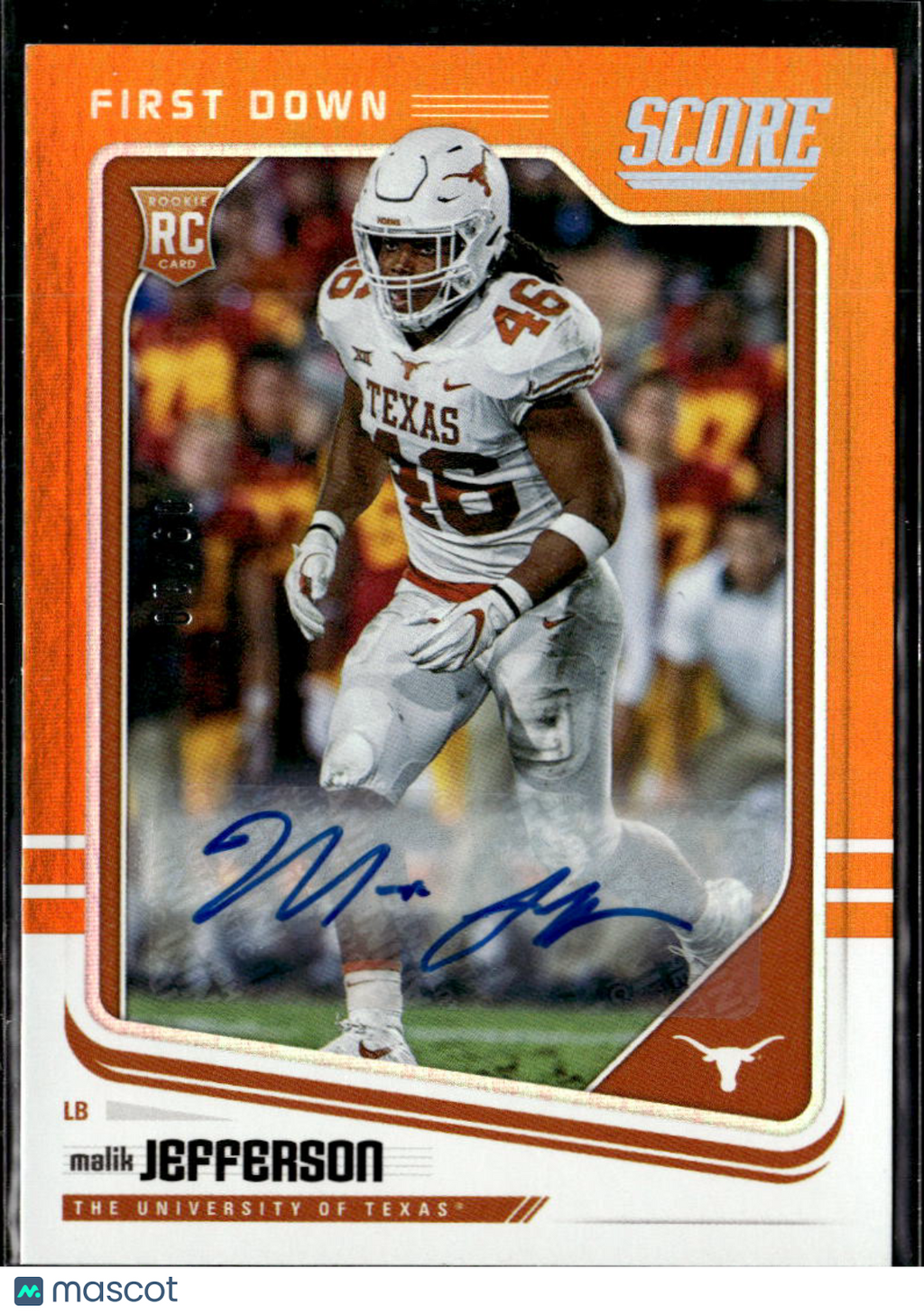 Malik Jefferson 2018 Score Orange Auto Autograph RC 9/10 Texas Longhorns
