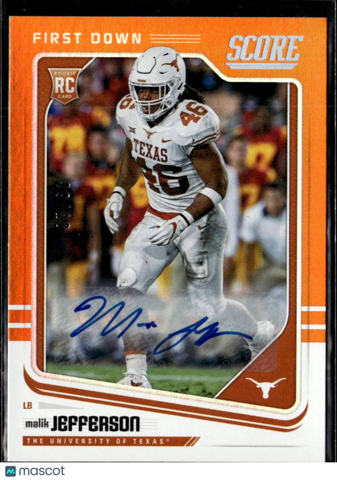 Malik Jefferson 2018 Score Orange Auto Autograph RC 9/10 Texas Longhorns