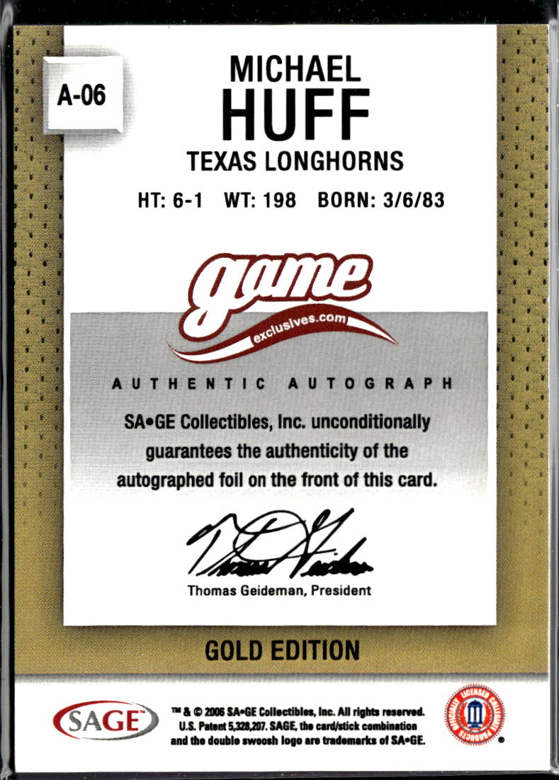Michael Huff 2006 SAGE GOLD Auto Autograph RC 22/25 Texas Longhorns