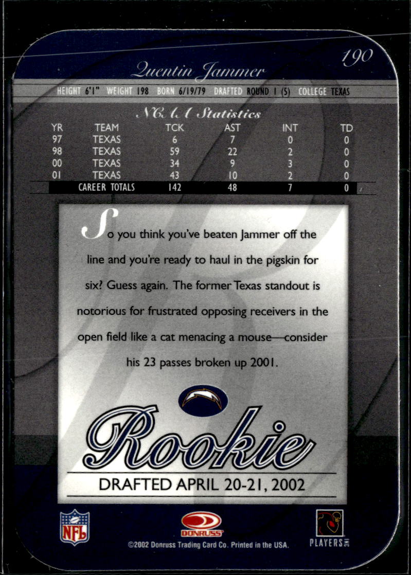 Quentin Jammer 2002 Elite Auto Autograph RC 4/400 Texas Longhorns Chargers