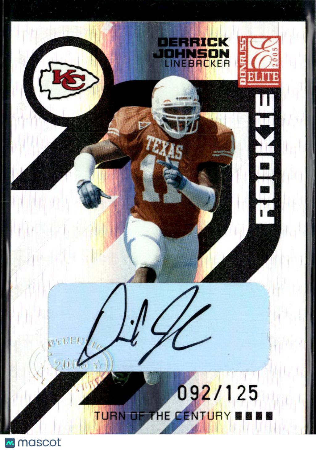 Derrick Johnson 2005 Elite Auto Autograph RC 92/125 Texas Longhorns Chiefs