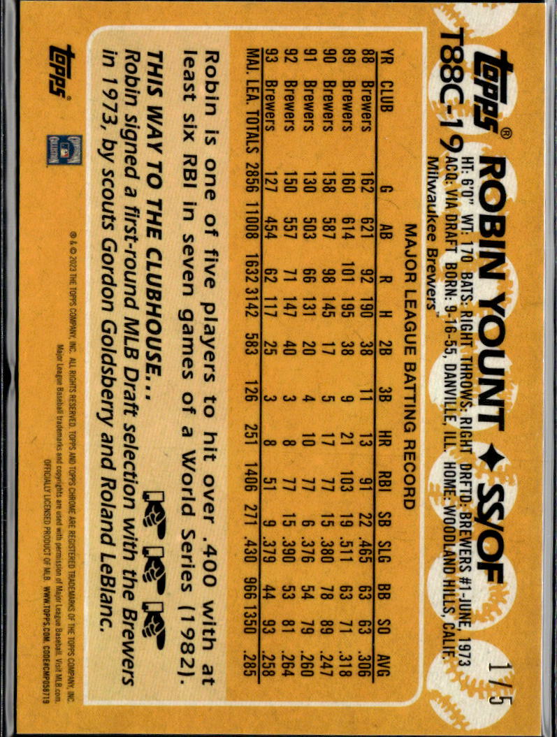 Robin Yount 2023 Topps Chrome '88 Red Refractor 1/5 Milwaukee Brewers