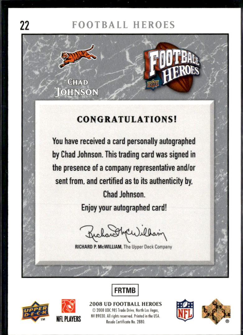 Chad Johnson 2008 Upper Deck Heroes Auto Autograph 2/5 Cincinnati Bengals
