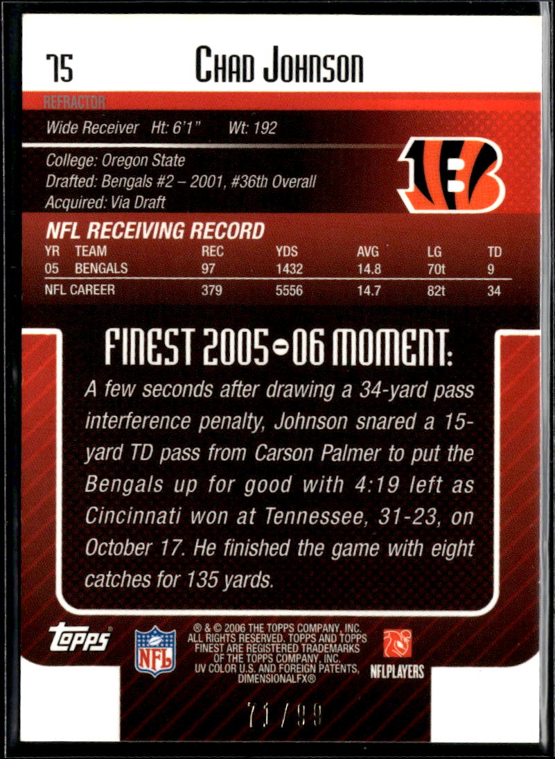 Chad Johnson 2006 Topps Finest Black Refractor 71/99 Cincinnati Bengals