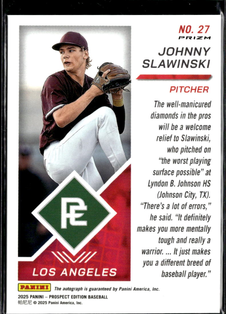 Johnny Slawinski 2025 Panini Prospect Auto Autograph RC LA Angels