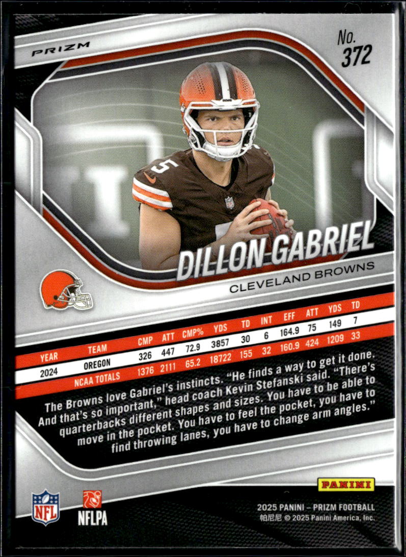 Dillon Gabriel 2025 Panini Prizm Lazer Prizm Rookie RC Cleveland Browns