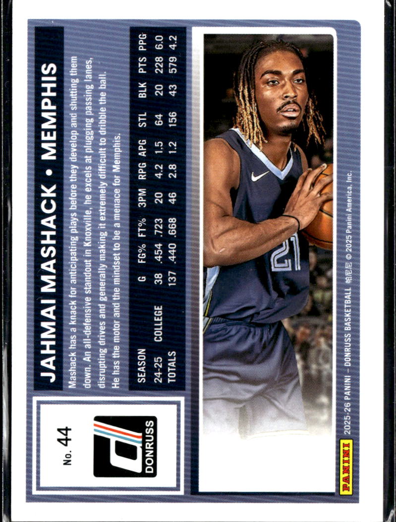 Jahmai Mashack 2025 Panini Donruss Red Plaid RC 35/75 Memphis Tigers