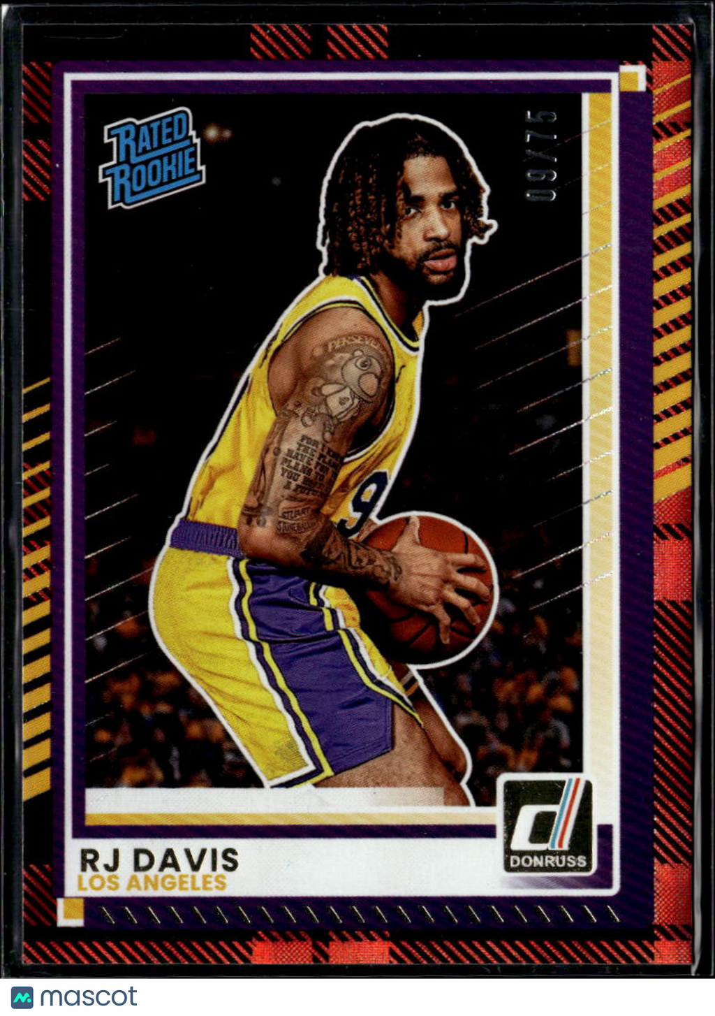 RJ Davis 2025 Donruss Red Plaid RC 9/75 Los Angeles Lakers