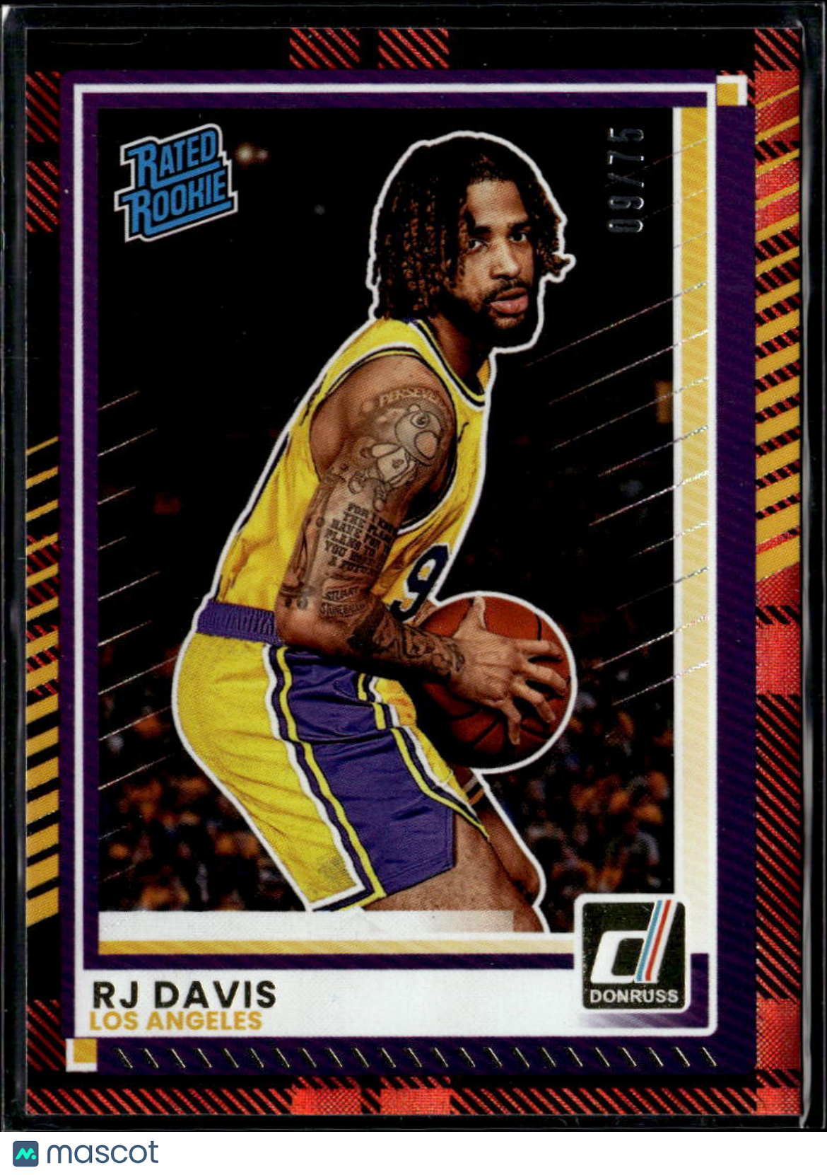 RJ Davis 2025 Donruss Red Plaid RC 9/75 Los Angeles Lakers