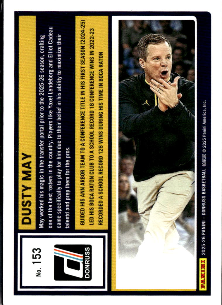 Dusty May 2025 Donruss Red Plaid Head Coach 49/75 Michigan Wolverines