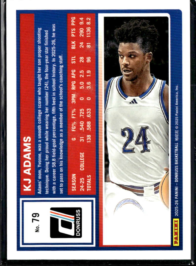 KJ Adams 2025 Panini Donruss Gold Stars 83/149 Kansas Jayhawks