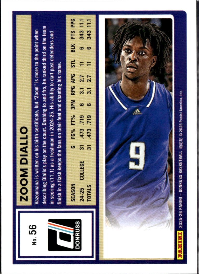Zoom Diallo 2025 Donruss Silver Laser RC 181/199
