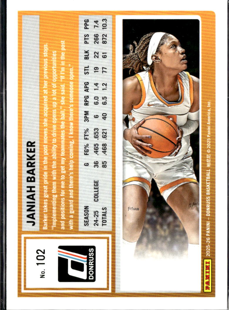 Janiah Barker 2025 Panini Donruss Silver Laser 27/199 Tennessee Vols