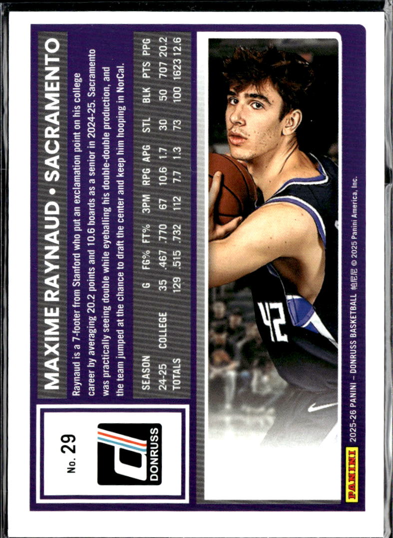 Maxime Raynaud 2025 Panini Donruss Silver Laser 105/199 Sacramento Kings