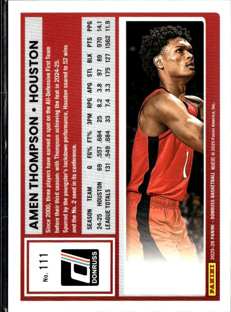 Amen Thompson 2025 Donruss Silver Laser 38/199 Houston Rockets
