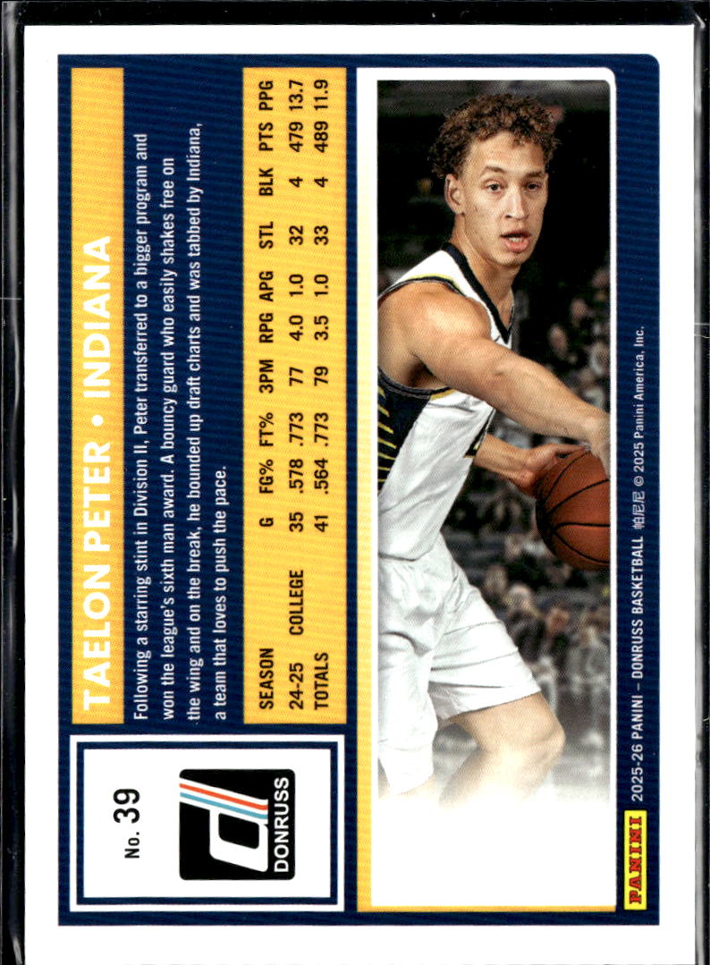 Taelon Peter 2025 Donruss Red Laser RC 116/125 Indiana Hoosiers