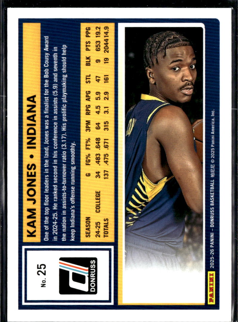 Kam Jones 2025 Donruss Red Laser RC 52/125 Indiana Hoosiers