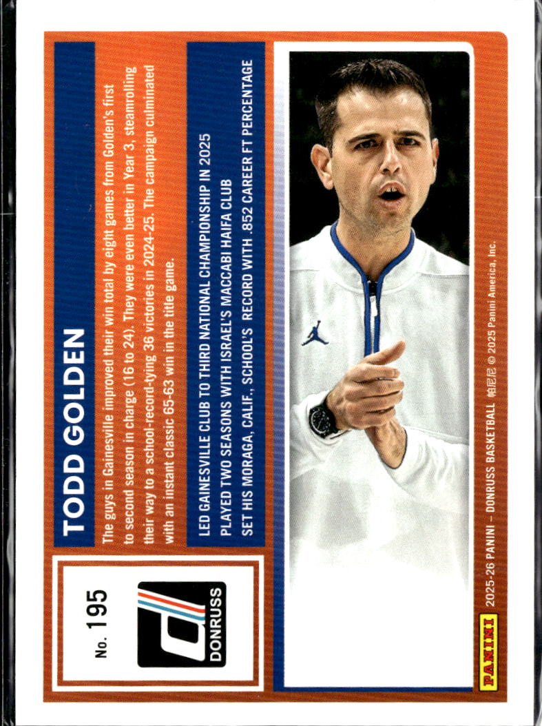 Todd Golden 2025 Donruss Red 74/125 Florida Gators