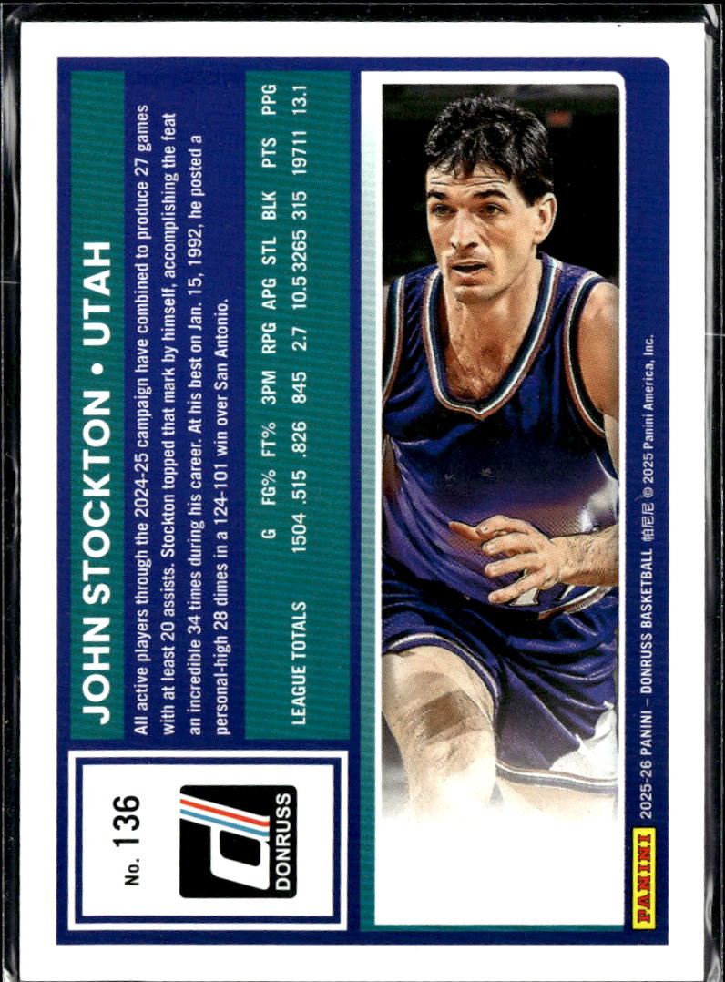 John Stockton 2025 Donruss Red 100/125 Utah Jazz