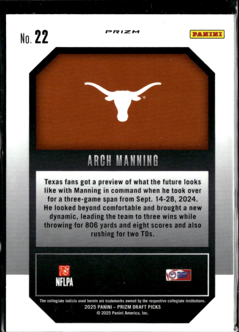 Arch Manning 2025 Prizm Draft New Recruits Green Prizm Rookie Texas Longhorns