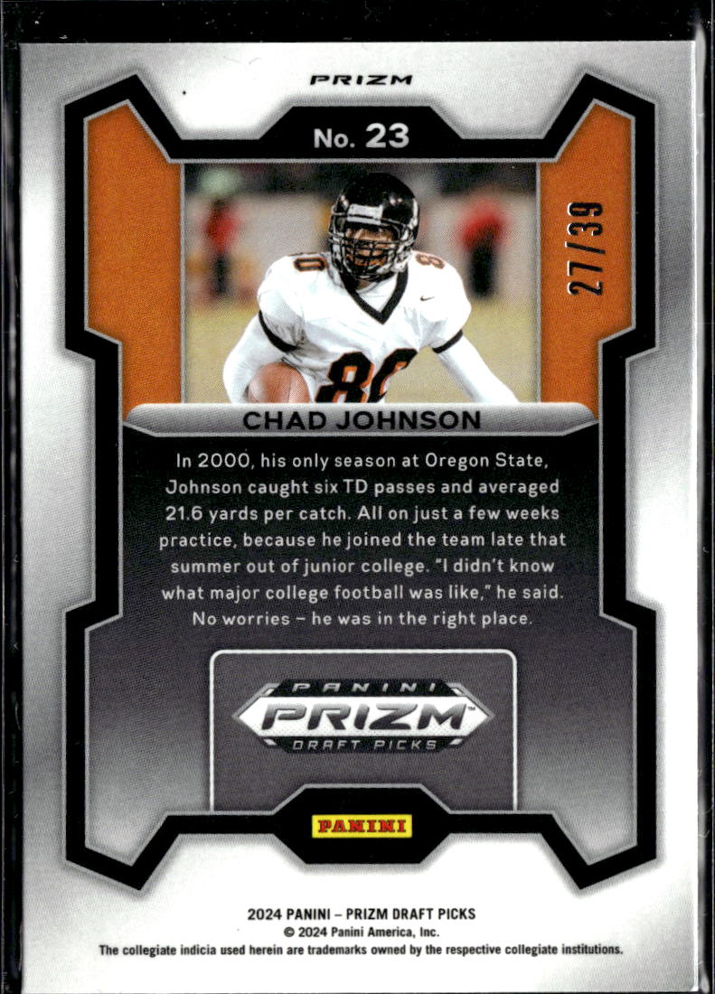 Chad Johnson 2024 Prizm Draft Orange Prizm 27/39 Oregon State Beavers Bengals