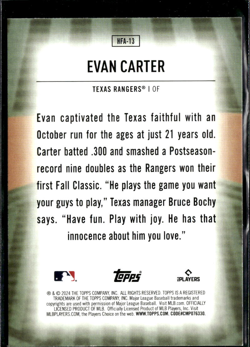 Evan Carter 2024 Topps Home Field Advantage Rookie RC Texas Rangers