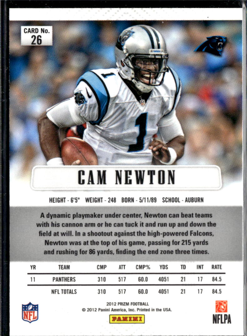 Cam Newton 2012 Panini Prizm 1st Year Prizm #26 Carolina Panthers