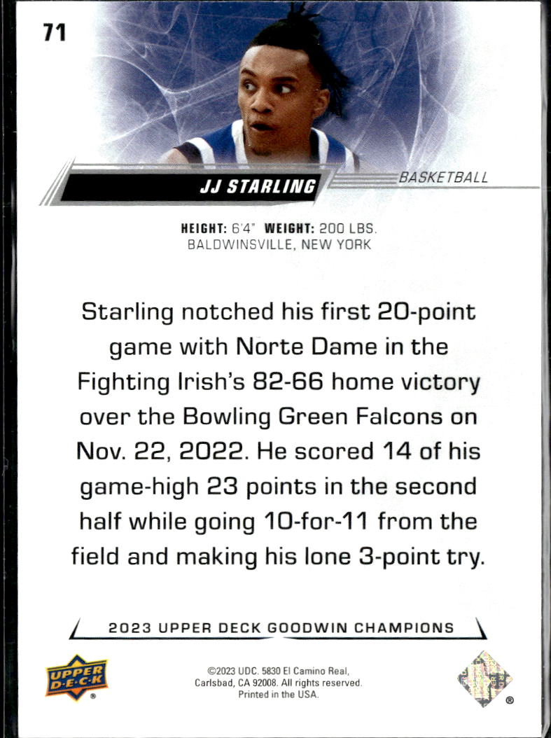 JJ Starling 2023 Upper Deck Goodwin Champions RC /100 Notre Dame Fighting Irish