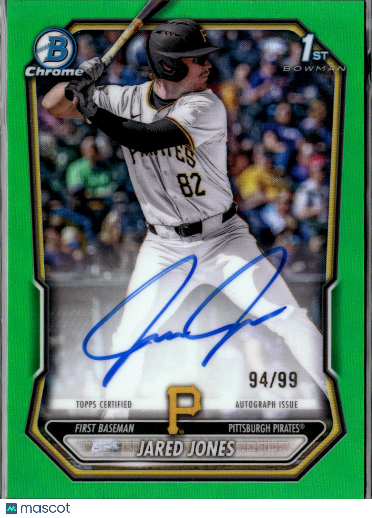 Jared Jones 2026 Bowman Chrome Auto Green /99 Pittsburgh Pirates