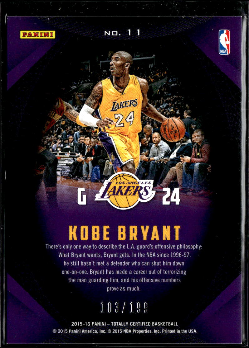 Kobe Bryant 2015-16 Totally Certified Skills 103/199 Los Angeles Lakers