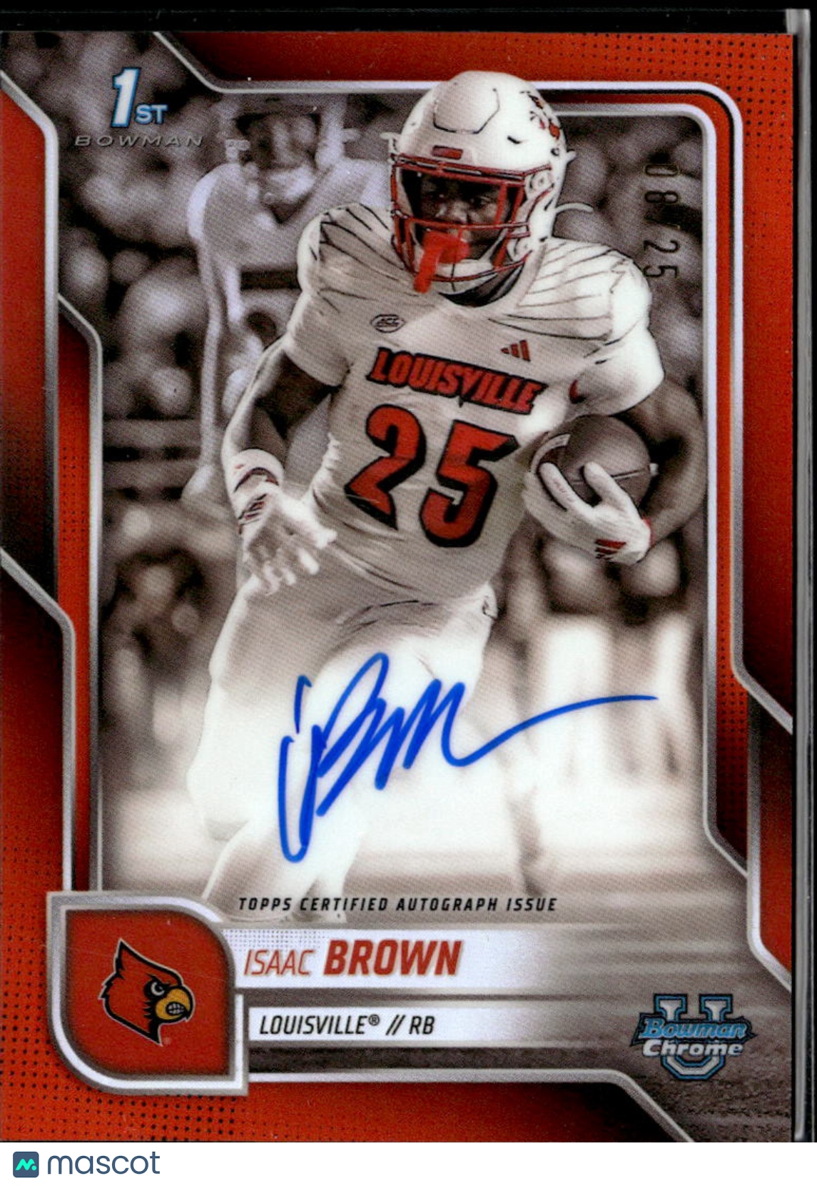 Isaac Brown 2025 Bowman Chrome 1st Auto Autograph Orange RC 8/25 Louisville