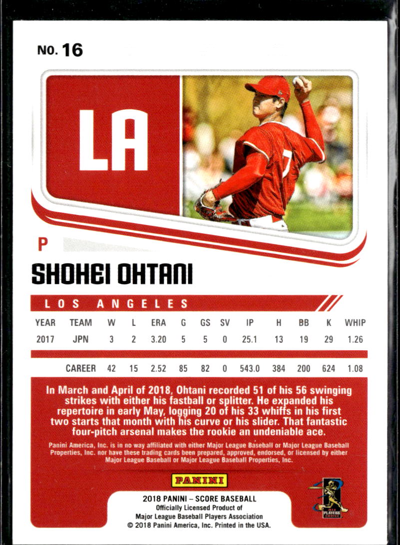 Shohei Ohtani 2018 Score Rookie RC #16 Los Angeles Angels