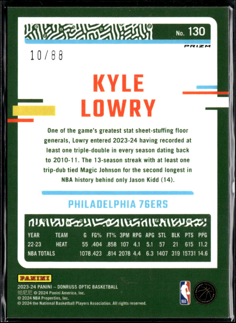 Kyle Lowry 2023-24 Optic Red Choice Prizm 10/88 Philadelphia 76ers