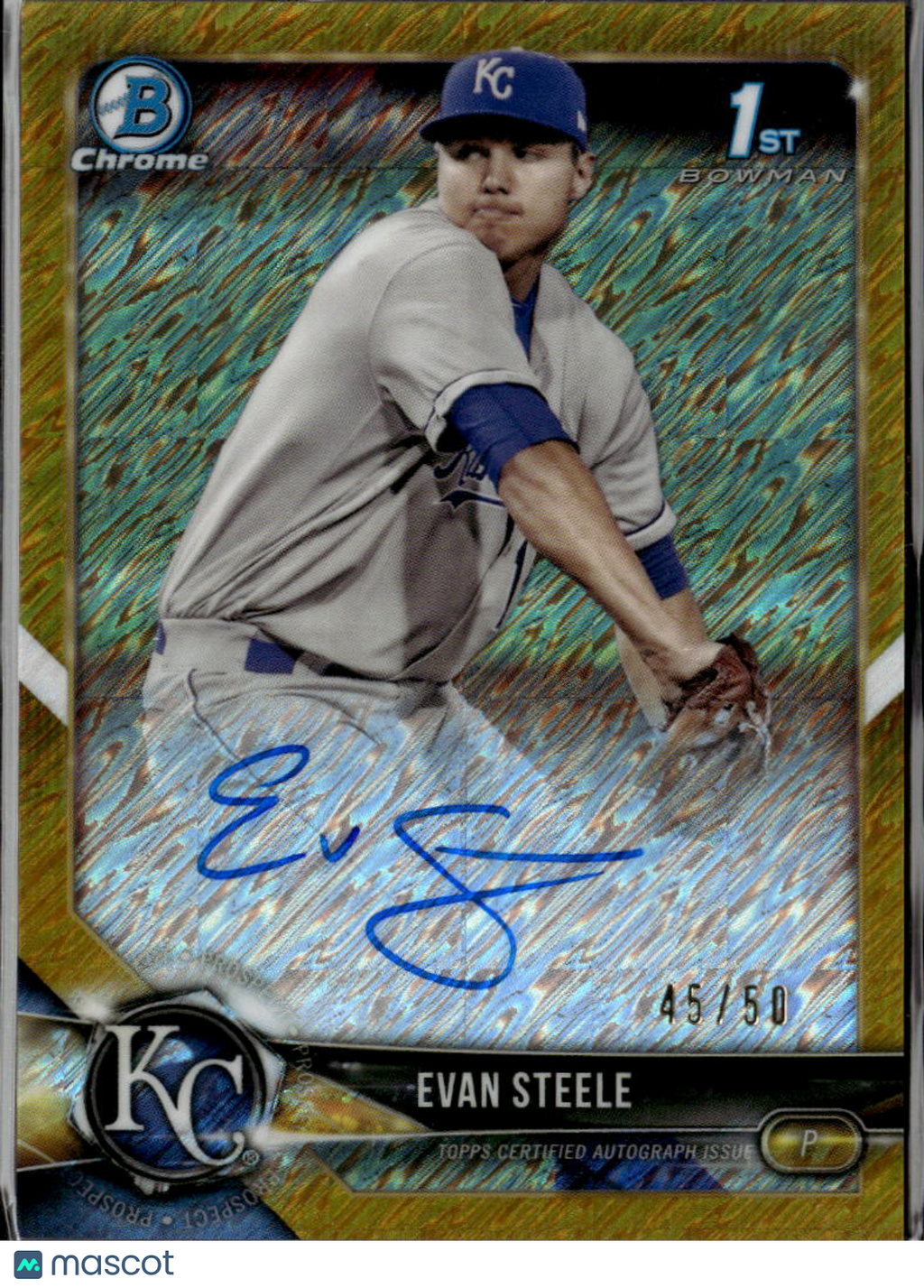 Evan Steele 2018 Bowman Chrome 1st Auto Autograph GOLD 45/50 Kansas City Royals
